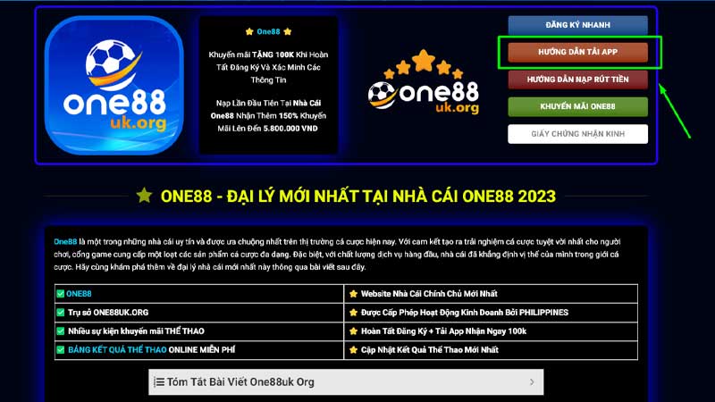 Bước 1: Truy cập vào trang website chính thức của nhà cái One88.